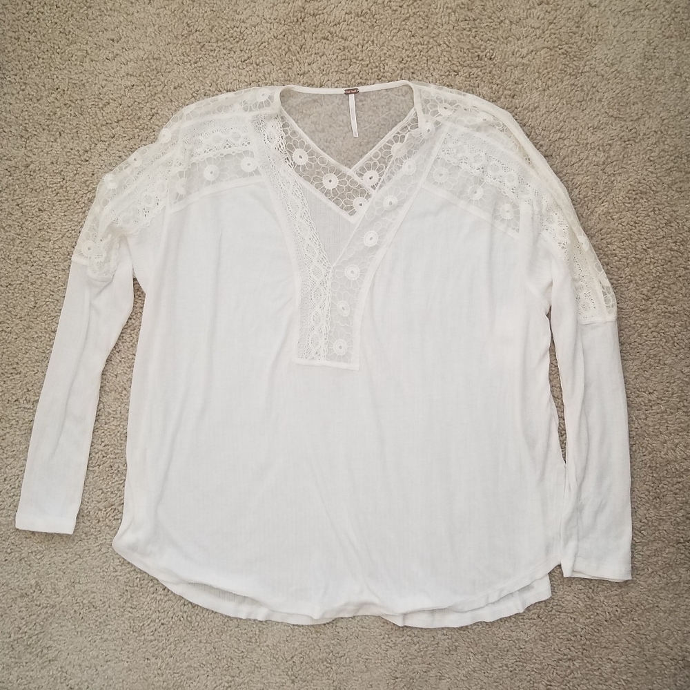 Free People Lola Lace Trim V-Neck Top
